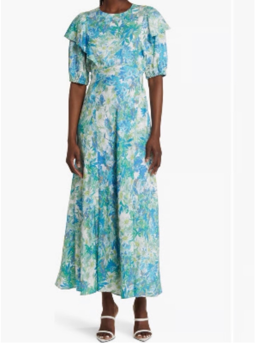 Ted Baker London Women’s Puff Sleeve Ruffle Midi Dress Floral Size 6